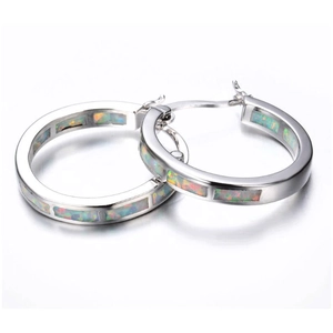 Fashion Alloy Round Hoop Earrings With Synthetic Opal Colorful Inlay Zirconia Stainless Steel Earring Post For Women Jewelry