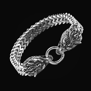 Bracelet Viking tête de loup en acier inoxydable avec chaîne Franco massive pour homme
