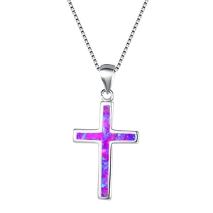 Silberne Kreuz-Halskette mit irisierendem lila Inlay und modischer Box-Kette