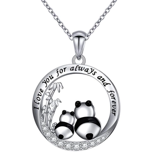 Collana con ciondolo a cuore panda con strass e incisione I love you forever