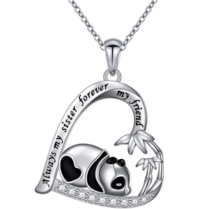 Collana panda a cuore con incisione per sorella e amica e zirconi bianchi lucidi