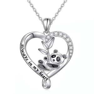Collana panda cuore d'argento con ciondolo in strass e incisione Always in my heart
