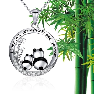 Collana con Ciondolo a Forma di Panda in Lega di Zirconia Moda Cuore a Forma di Madre e Bambino Collana Rotonda Gioielli in Bambù Regalo per Donna
