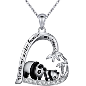 Collana cuore mamma e cucciolo di panda argento con incisione Always my mother forever my friend