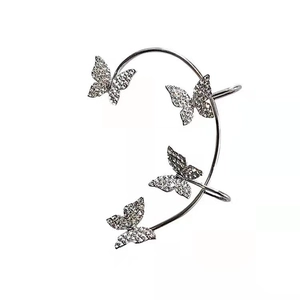 Sparkling silver butterfly ear cuff with rhinestones for non-pierced ears stylish jewelry
