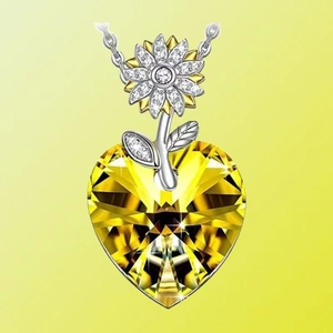 Collier cœur de tournesol à la mode avec cristal jaune et chaîne argent pour femmes