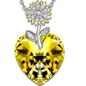 Collier cœur tournesol à la mode avec pendentif en cristal jaune et accents de zircon brillants