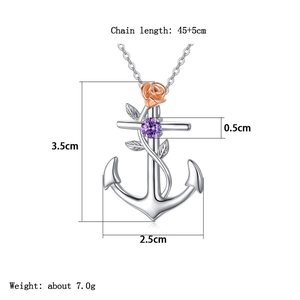 Spécifications de taille du collier ancre avec rose et cristal violet de luxe