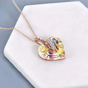 Rose gold heart pendant necklace with crystal and engraved I Love You Forever