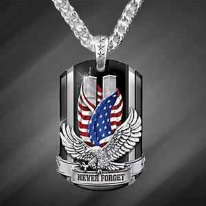 Never Forget American Flag Eagle Pendant Necklace For Men Memorial Twin Towers Dog Tag Alloy Vintage Punk Jewelry
