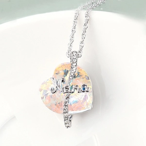 Silver Nana heart necklace with iridescent AB crystal pendant and pavé rhinestones