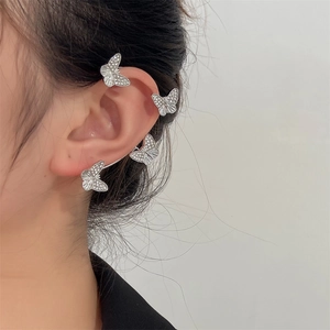 Elegant silver butterfly ear cuff climber with sparkling zircons for non-pierced ears