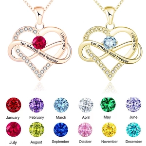 Collana con Ciondolo Infinito a Cuore in Lega di Zirconia Pietra Portafortuna Incisa I Love You Forever Gioielli Oro Oro Rosa Argento per Regalo Donna