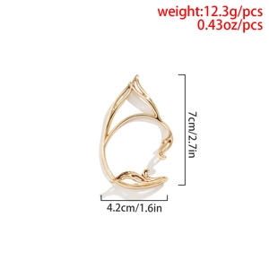Detailed view of gold hollow cat ear cuff showing 7cm height and vine style design
