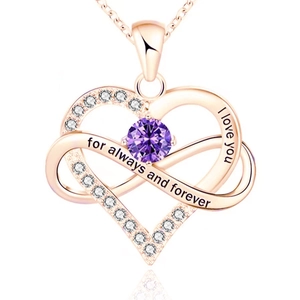 Collana cuore infinito oro rosa con pietra viola e incisione I love you