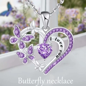 Romantische Legierung Herz Schmetterling Anhänger Halskette Ohrringe Set Mit Edelstahlkette Zirkonia I Love You Schmuck Für Damen