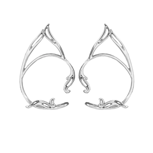 Silberne hohle Elfen-Ohrmanschetten mit geometrischen Linien für einen Fantasy-Look