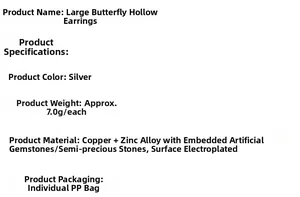Detail showing specifications of silver hollow butterfly ear cuff weighing seven grams