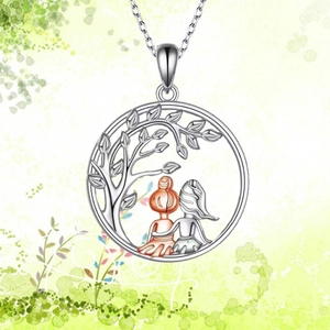 Silver tree of life pendant necklace featuring rose gold and silver sisters design