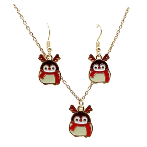 Christmas jewelry set with golden reindeer animal pendant necklace and matching earrings