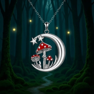 Fantasy Moon Mushroom Necklace Earrings Set Stainless Steel Chain Alloy Enamel Star Forest Jewelry Set For Women Gift