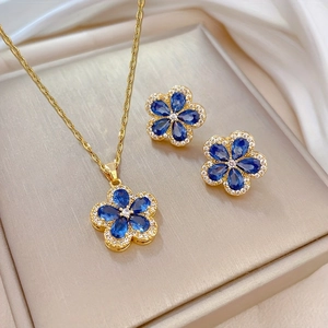 Ensemble de Bijoux Fleur Elégant pour Femmes Alliage Strass Pendentif Fleur de Cerisier Collier Boucles d'Oreilles Bijoux