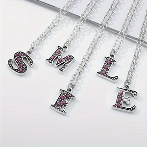 Initial Necklace With Stainless Steel Chain Alloy Colorful Rhinestone Enamel Alphabet Pendant Fashion Jewelry For Women