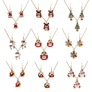 Alloy Enamel Christmas Necklace And Earrings For Women Festive Santa Claus Reindeer Snowflake Tree Rhinestone Jewelry