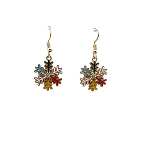 Colorful snowflake drop earrings with gold plating and multicolor enamel for women