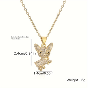 Cute puppy pendant necklace in gold finish with white zircon stones and 45cm chain