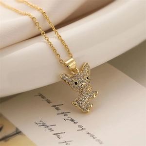 Golden Chihuahua pendant necklace with white zircon pavé for Christmas and parties