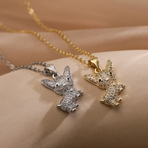 Cute Dog Pendant Necklace For Women Alloy Rhinestone Chihuahua Doggy Charm Necklace Christmas Birthday Party Jewelry Gift