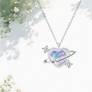 Galaxy Heart Planet Pendant Necklace Alloy Artificial Diamond Inlaid Sweet Galaxy Starry Sky Jewelry Gift For Women