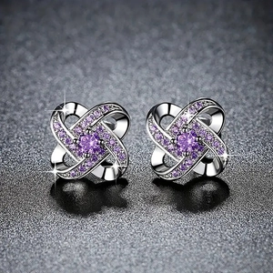 Luxury Alloy Rhinestone Four Petal Flower Stud Earrings Elegant Geometric Ear Studs For Women Fashion Daily Jewelry Gift