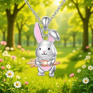 Collier Pendentif Lapin Rose Dessin Animé en Alliage Émaillé Carotte Bijoux Animaux pour Filles Femmes Cadeau de Pâques