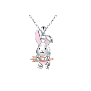 Collier avec pendentif lapin rose mignon et carotte pour fille, bijoux fantaisie chic