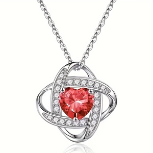 Elegance clover heart necklace with red gemstone and cubic zirconia in 925 silver