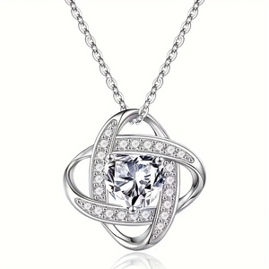 Lucky clover heart pendant necklace with large heart-cut crystal and sparkling accents