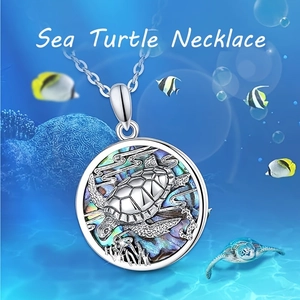 Sea Turtle Necklace For Women Kids Colorful Acrylic Inlay Round Pendant Stainless Steel Chain Alloy Ocean Theme Jewelry Gift