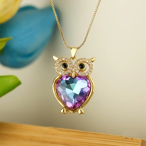 Legering Hart Kristal Uil Hanger Halsketting Voor Vrouwen Elegant Strass Ingelegde Box Ketting Sleutelbeen Ketting Sieraden
