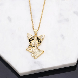 Cute Corgi Dog Alloy Pendant Necklace With Rhinestones Inlaid Gold Silver Animal Design For Women Kids Daily Jewelry Gift