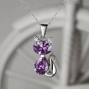 Mode Legierung Kristall Katze Anhänger Halskette Schmuckset Für Damen Strass Herz Tierform Edelstahl Kette Schmuck Geschenk