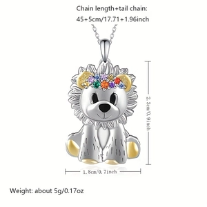 Cartoon lion pendant necklace with colorful gemstones and size specifications