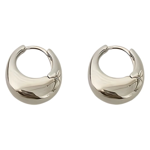 Polished silver geometric huggie earrings with a chunky half-moon metallic design