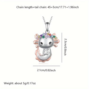 Collana con ciondolo axolotl carino per donna con cristalli colorati su catena argento