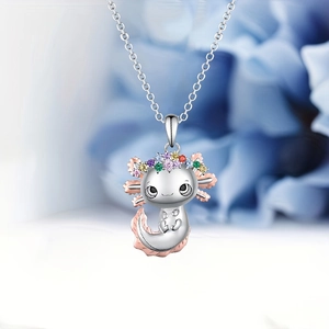 Simpatica Collana con Ciondolo Axolotl Orecchini Strass Colorati Lega Gioielli Animali Per Bambini Donne Regalo Compleanno