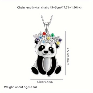 Detailed view of panda pendant with colorful rhinestones and 45+5cm chain measurements