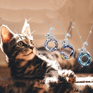Legering Schattige Kat Ronde Kristallen Hanger Halsketting Strass Dier Ontwerp Mode Sieraden Accessoires Voor Vrouwen Meisjes