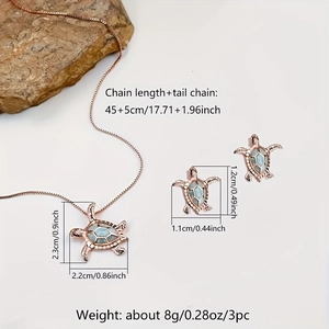 Detaillierte Größentabelle für Roségold-Schildkröten-Halskette und Ohrringe Set