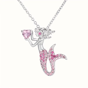 Charmant collier sirène en argent avec gemme cœur rose et zircon dégradé pour les filles